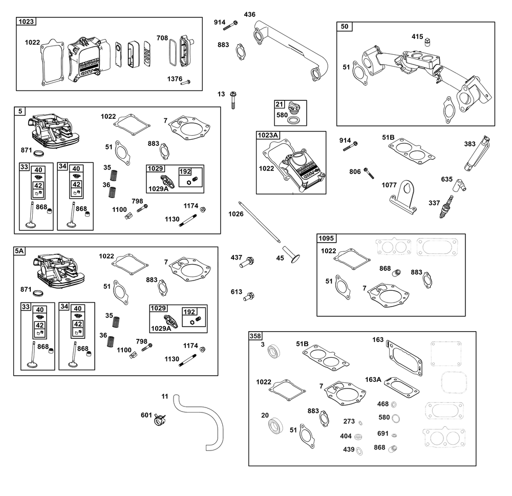 Cylinder Head Group Diagram and Parts List for 613477-0277-J1 400000 - 699999 Briggs and Stratton Engine
